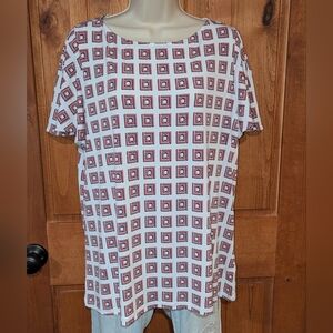 Liz‎ Claiborne Pink and White Square Print Blouse